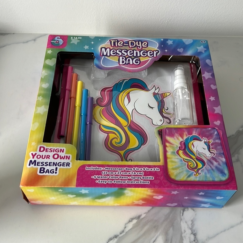 Kids tie-dye messenger bag unicorn craft